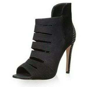Rebecca Minkoff Reagan Too Peep Toe Combo Bootie heel Stud Cut Out Black…